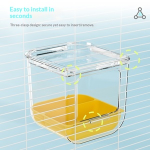 Plateau en plastique PC/PP surdimensionné à haute transparence, bain d'oiseaux, <span class=keywords><strong>cage</strong></span>, 3 en 1, bain multifonctionnel, mangeoire, maison - Product Image 2