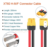 Câble d'alimentation XT60 mâle ou femelle 16AWG en cuivre pur, prise allume-cigare vers connecteur XT30 90 avec fusible, faisceau de câbles OEM personnalisé