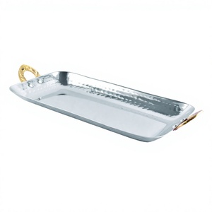 Plateau de service martelé en acier inoxydable rectangulaire, finition martelée, profond, idéal avec poignée - Product Image 1