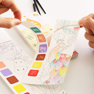 Livre de coloriage à l'<span class=keywords><strong>aquarelle</strong></span> DIY pour enfants, 20 feuilles, bloc de peinture portable avec pinceau, peinture activée par l'eau, cadeau de voyage personnalisable - Product Image 3