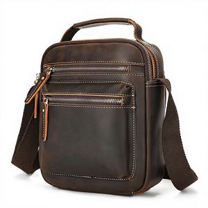 Bolso de Hombro de Cuero Genuino para <span class=keywords><strong>Hombre</strong></span>, Estilo Vintage, con Cremallera, Bolso de Mensajero de Negocios, Bolso Satchel - Product Image 1