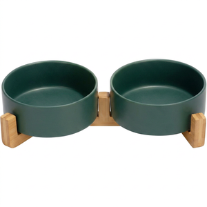 <b>Ceramic</b> Pet Bowl with Bamboo Stand Elevated Pet Food & Water Dish Non-Slip Eco-Friendly Feeder for Cats <b>Dogs</b> - Product Image 1