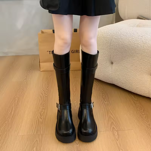 Botas de Montar hasta la Rodilla para Mujer, Tallas Grandes, Diseño Cómodo para Pantorrillas Anchas, Cuero Grueso, Tacón Bajo, Cierre de Cremallera, Otoño Invierno, Tallas 35-45 - Product Image 2