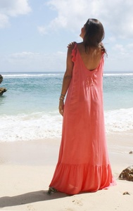 Ropa de playa informal Color rojo coral Tie Dye Vestido de longitud larga y ajuste holgado Vestido largo bohemio perfecto o vestido de dormir - Product Image 5
