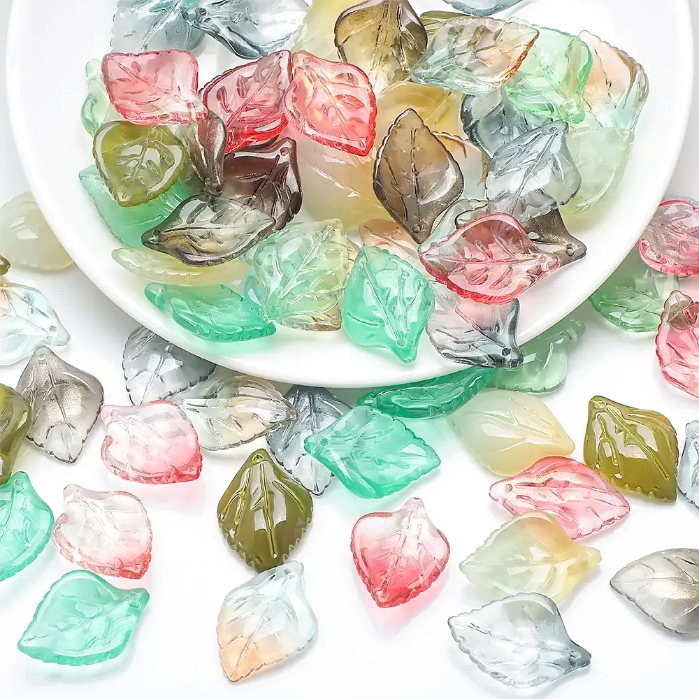 ZHB 16X23MM Colorful Crystal Leaves Loose Beads Dream Colors Ovate Petal Leaf Pendant Glass Beads for DIY Crafts Charms Gifts