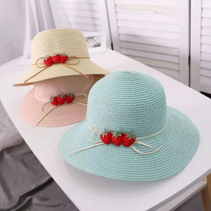 Sombrero de <span class=keywords><strong>Paja</strong></span> Ecológico Plegable con Visera para el Sol, Ideal para Viajes, Playa, Sombrero de <span class=keywords><strong>Paja</strong></span> con Diseño de Fresa - Product Image 1
