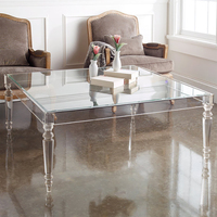 Table basse en verre trempé transparent avec cadre en acrylique, design rectangulaire transparent, décorative, gain de place, moderne, minimaliste, pour salon