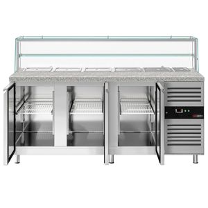 GGM Gastro Saladette PREMIUM - 2020 mm - 3 portes - avec dessus en verre pour 5x GN 1/1 & 1x GN 2/4 & 1 étagère - Product Image 6