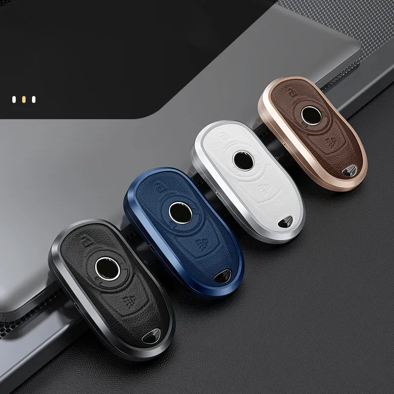 New Leather Aluminum Car Key Shell Case For Buick Encore Envision Enclave Regal Verano Lacrosse GL8 GL6 Keychain Accessories
