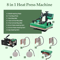 Nouvelle presse à chaud combinée 8-en-1 pivotante à plateau plat 29x38cm pour l'impression par transfert thermique sur casquettes, chapeaux, t-shirts et mugs