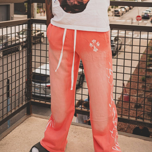 Celana keringat pria kustom asam dicuci antik Streetwear longgar kaki lebar matahari pudar dicetak berat 100% katun celana olahraga - Product Image 6