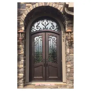 Prime portes fenêtre en fer forgé grilles d'entrée haute qualité Double porte extérieure en bois portes Design