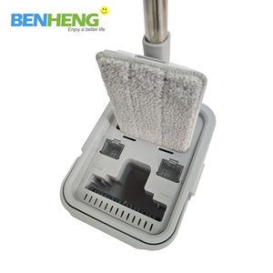 Serpillère plate avec seau, rotative à 360 degrés, mains libres, double face, pince fixe, raclette en caoutchouc, chiffon en microfibre lavable - Product Image 4