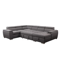 Graues U-förmiges Mehrsitzer-Schlafsofa mit Ausziehbett und Chaiselongue-Stauraum für Wohnzimmer und Apartment
