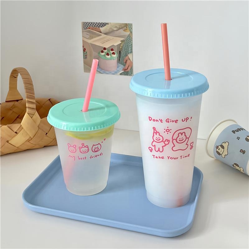 1 шт. симпатичная бутылка для воды для кофе, сока, молока, чая, пластиковые холодные чашки с крышкой, портативная многоразовая бутылка для питья, кружки