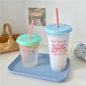 1PC Bonito Garrafa De Água Para Café Suco De Leite Chá Plástico Copos Frio Com Tampa De Palha Portátil Reutilizável Beber Garrafa Canecas - Product Image 1
