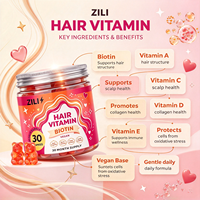 Gummies véganes à la biotine sous marque blanche pour la santé des cheveux, enrichies en vitamines C et E pour des cheveux forts et brillants, MOQ 50 boîtes