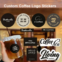 Autocollants et étiquettes personnalisés en papier adhésif pour gobelets à café, emballage imperméable pour gobelets de café et marquage alimentaire à emporter