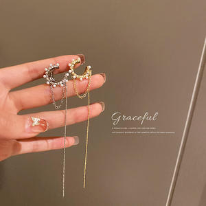 <span class=keywords><strong>TikTok</strong></span> vente chaude perle chaîne oreille pince boucles d'oreilles Non percé oreille manchettes bijoux boucles d'oreilles pour les femmes - Product Image 2