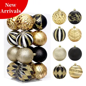 Novo Atacado Bulk Black Gold 8cm Custom Plastic Christmas Ball & Tree Ornamentos para Xmas Home Decorações