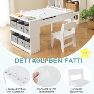 Tavolo Artistico per Bambini con 2 Sedie, Tavolo in Legno per Bambini con Piano Sollevabile e 2 Spazi Interni, 6 Cassetti in Tessuto e 4 Portabicchieri - Product Image 6