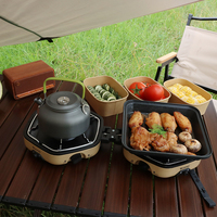 Vooma-Réchaud de cuisson à gaz pliable portable en acier inoxydable, accessoire de pique-nique d'intérieur à 2 brûleurs pour camping en plein air