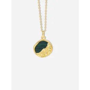 Hợp Thời Trang 2024 Đồ Trang Sức Đá Quý 925 Sterling Silver 18K Vàng Đồng Xu Tròn Nửa Đá Quý Malachite Vòng Cổ Cho Phụ Nữ