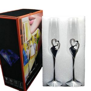 Lot de 2 flûtes à champagne en cristal de luxe avec logo personnalisé, pied long, motif cygne et diamants argentés, pour mariage et fête - Product Image 1