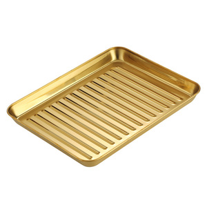 Stainless Steel <b>BBQ</b> Pan Rectangular Golden Nonstick Oil Drainage <b>Tray</b> For Hotel Food Multifunctional Serving <b>Trays</b> - Product Image 3