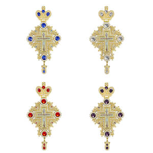 HT avrupa ortodoks 18k altın kaplama pektoral çapraz kolye simge baskı ve renk taşlar özelleştirmek - Product Image 3