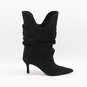 Bottines mi-mollet en faux daim avec bord supérieur en V, bout pointu et talon chaton - Chaussures élégantes pour robe de soirée pour femmes - Product Image 3