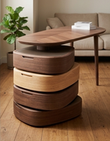 Bureau de direction moderne minimaliste de style italien en noyer, avec tiroirs rotatifs vintage, idéal pour l'étude et le travail.