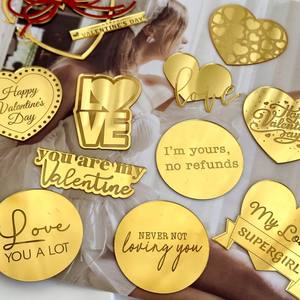 Venta caliente marcado acrílico pastel decoración Cupcake toppers adornos <span class=keywords><strong>Feliz</strong></span> Día de San Valentín amor <span class=keywords><strong>soy</strong></span> tuyo carta decoración de pasteles - Product Image 3