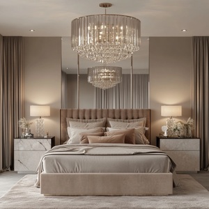 Arte de lujo personalizado de fábrica, muebles de dormitorio principal, tela, cama con botones copetudos, cabecero alto ancho, cama doble king size - Product Image 6