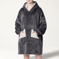 Couverture portable en polaire Sherpa à prix d'usine avec grande poche à capuche et manches pour adultes – Couverture-hoodie surdimensionnée