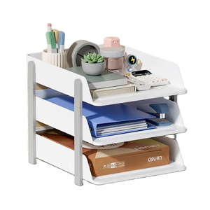Porte-documents A4 à <span class=keywords><strong>3</strong></span> niveaux, support de rangement de fichiers de bureau, multifonctionnel et facile à assembler, support de rangement en plastique pour le bureau et les études - Product Image 3