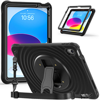 Pour iPad 10ème génération 10.9 pouces 2022 étui pour tablette robuste anti-chute en silicone intégré béquille rotative en direct et ceinture d'épaule
