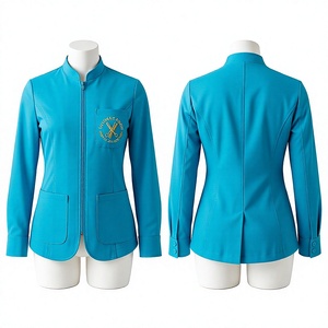 Chaqueta de Barbero Unisex para Adultos, 220 GSM, Polialgodón Premium, Diseño de Panel Turquesa, Logotipo Grabado, Etiqueta Tejida con Impresión Personalizada, Transpirable - Product Image 1