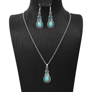 European American Style Jewelry <b>Set</b> Turquoise Gourd Teardrop Necklace Earrings Zinc Alloy Party Fashion <b>Set</b> - Product Image 4