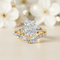 Ensemble de mariage en or 14 carats avec diamant de laboratoire certifié IGI de 2 carats, coupe radiante, couleur D F, clarté VS, bague de fiançailles et alliance