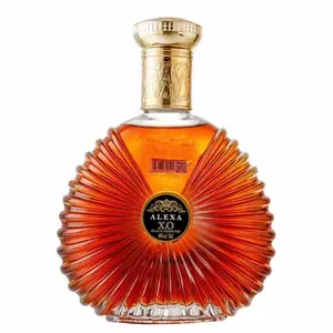 Botella redonda plana de 500ml y 750ml, botella de vidrio transparente con forma de ventilador Xo Brandy, para licor