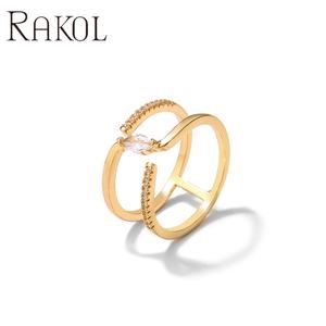 RAKOL RP5237 Cubic Zirconia Square <b>Finger</b> Jewelry Women's Wedding Korean Version Exquisite Silver-Plated Rhodium Copper <b>Ring</b> - Product Image 2