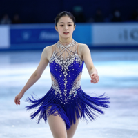 Robe de patinage artistique bleu roi personnalisée avec franges, strass étincelants, dos nu en maille, costume de compétition de patinage sur glace pour femmes et filles
