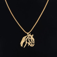 Collier pendentif en acier inoxydable avec cœur, tête de cheval, fleur de lotus, zircon et chaîne à maillons - Cadeau tendance pour hommes et femmes