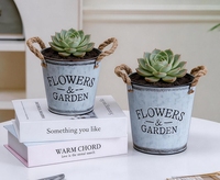 Pot de fleurs rond vintage en métal avec couvercle décoratif en corde de chanvre et motif lettres, idéal pour les succulentes de balcon - Vente chaude