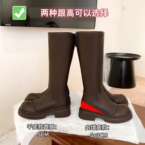 Womens Long <strong>Boots</strong> 2024 Autumn/Winter Retro Style Hidden Wedge Heel Back Zip Chunky-Soled Slimming High-Top <strong>Boots</strong> Dont <strong>Go</strong> - Product Image 3
