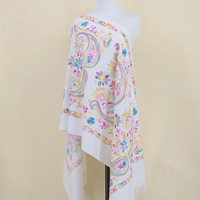 Châle en imitation cachemire brodé Paisley de 350g, lourd et chaud, avec pompons, style ethnique, pour femme