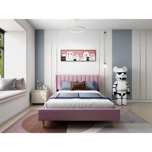 Rosa principessa bambini camera da letto <span class=keywords><strong>ragazze</strong></span> camera da letto bambini tappezzeria letto singolo con <span class=keywords><strong>gambe</strong></span> in legno - Product Image 2