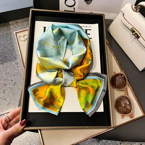 ผ้าพันคอไหมซาตินลายดอกไม้ ลายทาง ลายม้า สำหรับผู้หญิง ดีไซน์แฟชั่น ผ้าสองชั้น ขนาด 150*17 ซม. - Product Image 5