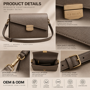 Sac bandoulière homme en cuir PU, sac messager minimaliste, sac à rabat décontracté pour affaires, sac à bandoulière réglable, OEM ODM - Product Image 4